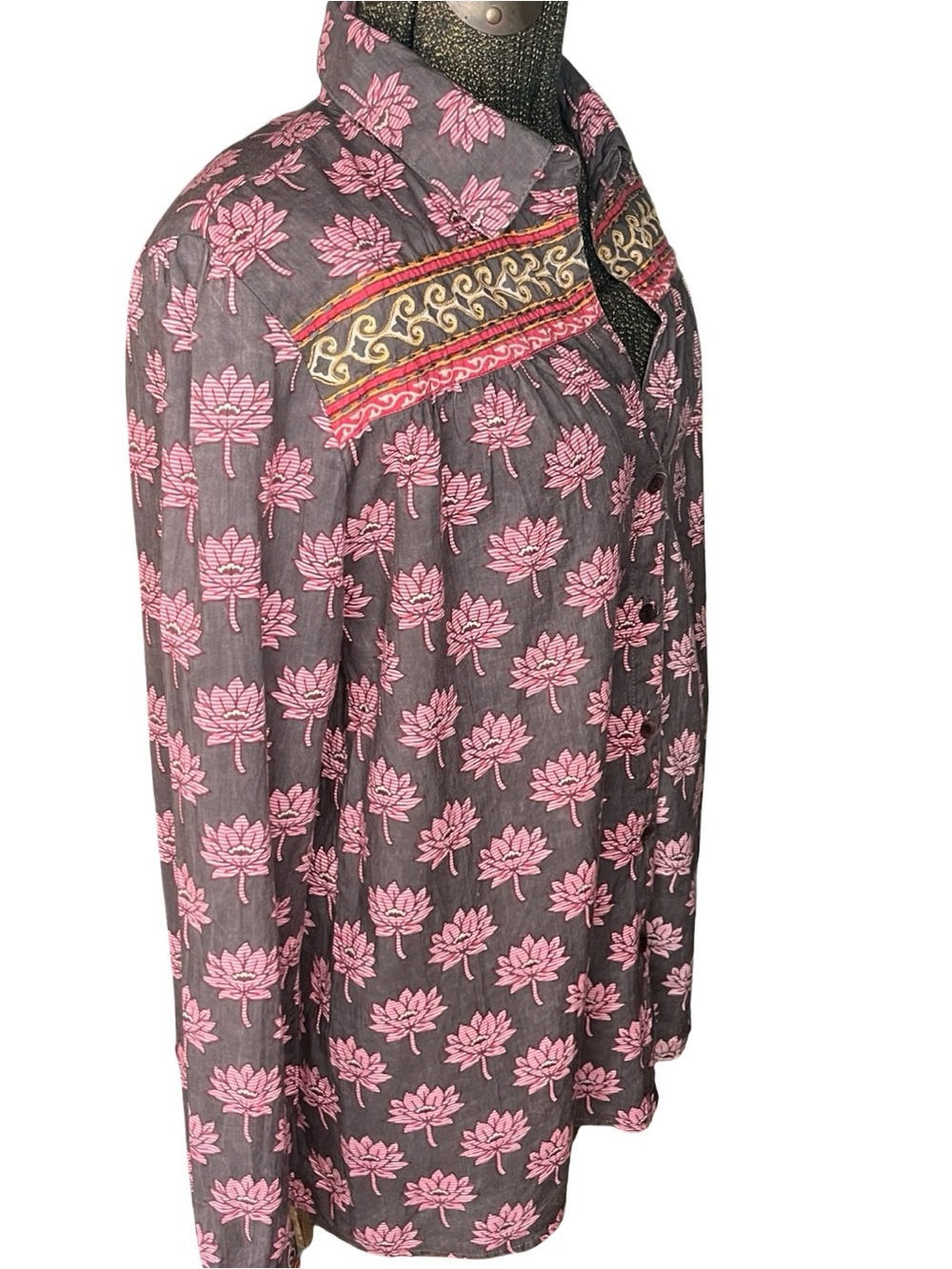 Maison Hotel Cohen Blouse Lotus Mondrian Pink Lotus Print Cotton Boho Western M - Picture 9 of 15